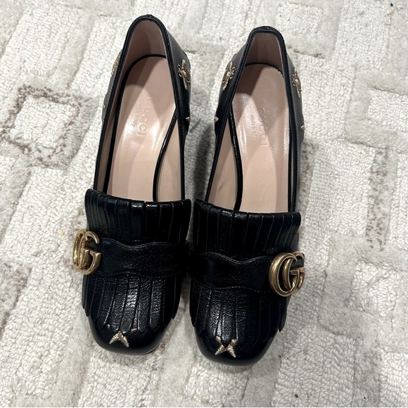 NIB Authentic Gucci Leather Quentin Loafers Embroidered Bee and Star Black 35.5 - Picture 3 of 8